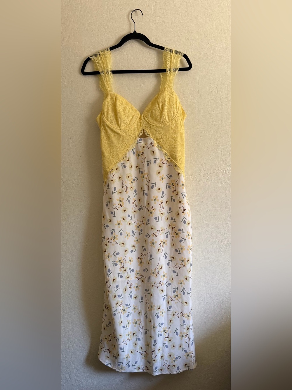 Yellow Lace Bust Floral Midi Dress